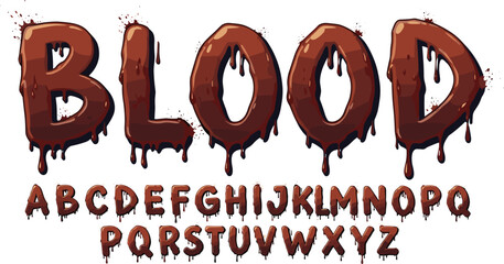 Dripping Chocolate Alphabet Font for Halloween Invitations and Dark Theme Designs: Vector Lettering with Spooky Holiday Elements for Scary Marketing, Creative Graphic Design, and Edgy Presentation Ove