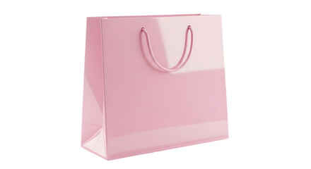 A shiny pink gift bag with handles, isolated on a transparent background, perfect for presents and shopping