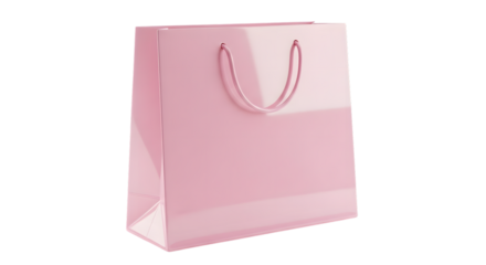 A shiny pink gift bag with handles, isolated on a transparent background, perfect for presents and shopping
