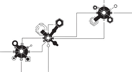 Interconnected abstract network illustration displaying connections between design elements in a modern layout