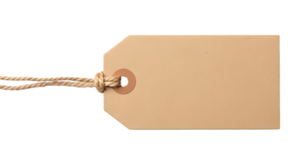 Blank brown paper tag with string, isolated on transparent background