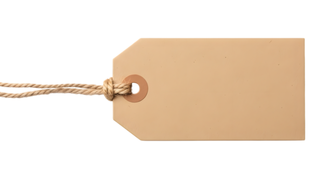 Blank brown paper tag with string, isolated on transparent background