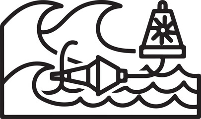 Line art illustration of sea waves debris and buoy nautical design concept for ocean related business