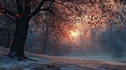 tree, landscape, nature, autumn, sky, forest, trees, winter, fog, sunset, grass, park, leaves, morning, 