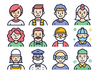 Fototapeta premium Diverse Cartoon Avatars Show Various Occupations And Interests Using Bold