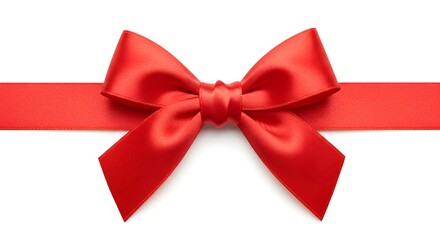 Fototapeta premium Close-up of a bright red satin ribbon tied in a bow, centered, against white