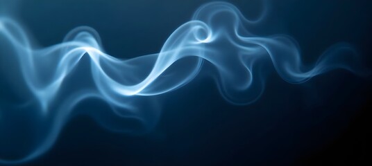 Abstract vapor flow of light blue smoke in dark moody gradient background with ethereal patterns