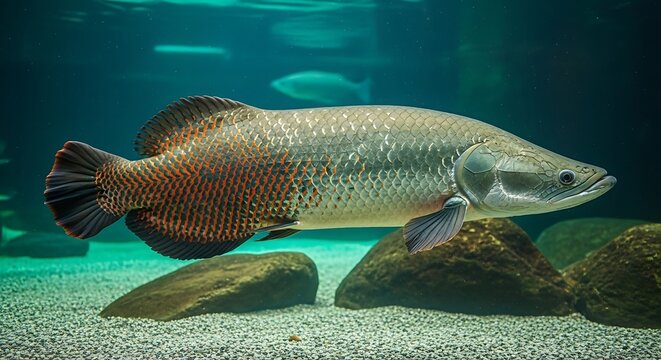 Arapaima Gigas - The Amazons Giant Fish in Clear Water.