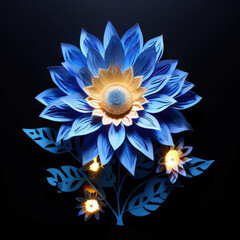 an AI Image Generator, Luminous Sunflowers and Leaves in a Striking Artistic Composition