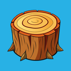 Cartoon tree stump with visible growth rings and roots