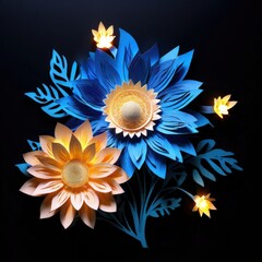 an AI Image Generator, Luminous Sunflowers and Leaves in a Striking Artistic Composition