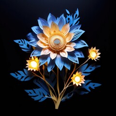 an AI Image Generator, Luminous Sunflowers and Leaves in a Striking Artistic Composition