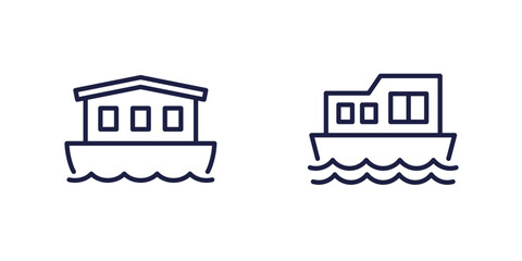Fototapeta premium houseboat line icons, float houses on water