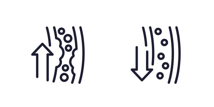 cholesterol icons with artery and arrow, line vector