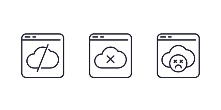 disconnect from a server line icons, cloud service offline