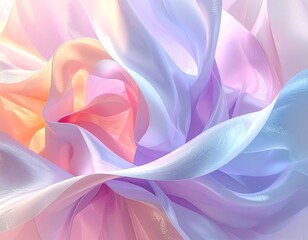 Obraz premium Swirling, ethereal fabric flows in soft, pastel hues of peach, lavender, and white. Light illuminates delicate textures