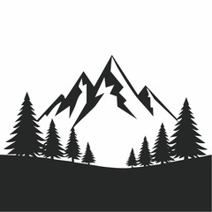 Obraz premium Firefly Vector: Black and White Mountain Range with Pine Trees