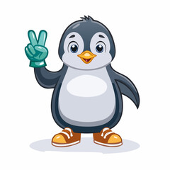 Fototapeta premium Vector Penguin Mascot Making Peace Signs