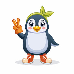 Fototapeta premium Vector Penguin Making Peace Signs