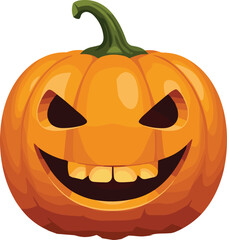Halloween jack-o’-lantern cartoon illustration, spooky carved pumpkin artwork, glowing face design, seasonal holiday decoration drawing, creepy festive vector graphic