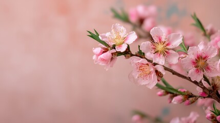 Obraz premium A delicate branch of pink blossoms against a soft, muted background, symbolizing beauty and springtime, blurred pink flowers