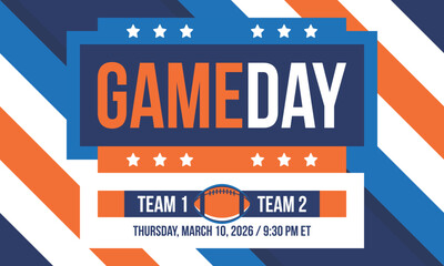 Fototapeta premium Game Day. American football playoff. Super Party in United States. Final game of regular season. Professional team championship. Ball for american football. Sport poster. Vector illustration