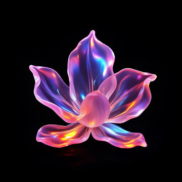 Chrome liquid metal flower. 3D render, modern design. Isolated holographic futuristic floral icon. Y2K, brutalism retro futurism concept.