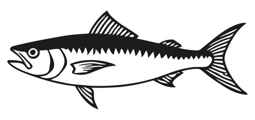 Elegant Black and White Fish Outline Illustration for Aquatic Themes