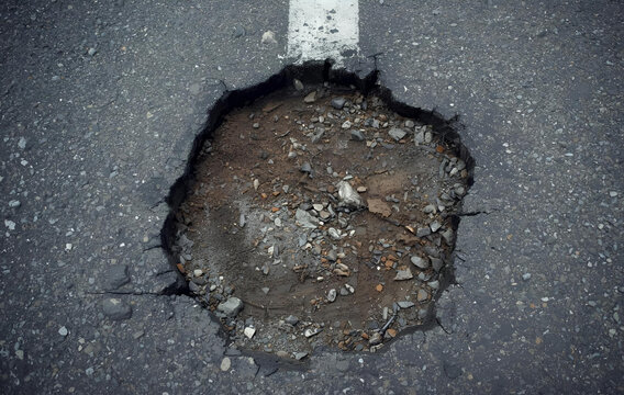 Pothole Close-up, Damaged Road