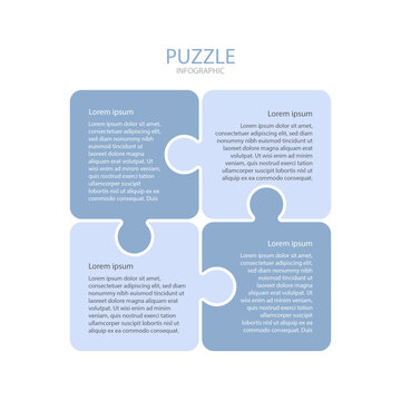 Modern blue puzzle infographic with four connected sections for data or business presentation.