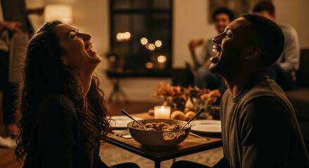 Diverse Group Laughing Over Shared Dessert (Spontaneous Capture)