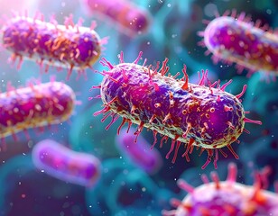 Colorful microscopic illustration of elongated, spiky structures