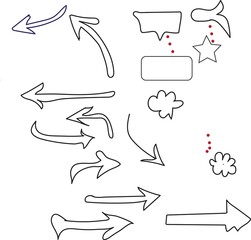 Hand drawn arrows and speech bubbles on white background