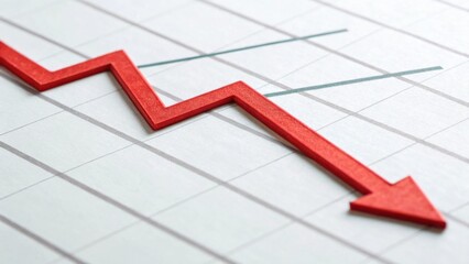 A red downward trend line on a grid background symbolizes a decline in data or statistics.