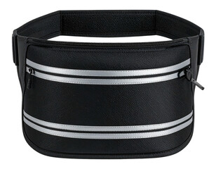 Black, zippered waist pack with reflective stripes for visibility and storage