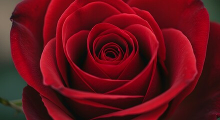 Close-up of a vibrant, velvety red rose, showcasing intricate petal layers and delicate form