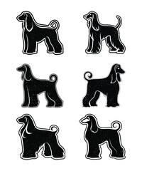 Retro Afghan Hound Silhouette Design Classic Dog Illustration Set.