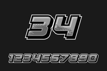 Racing Number Vector Design Template 34 in grey and black background EPS 10