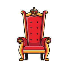 Royal Throne Chair with Crown – Luxury Furniture, King Seat, Monarch Symbol Vector Illustration