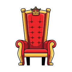 Royal Throne Chair with Crown – Luxury Furniture, King Seat, Monarch Symbol Vector Illustration