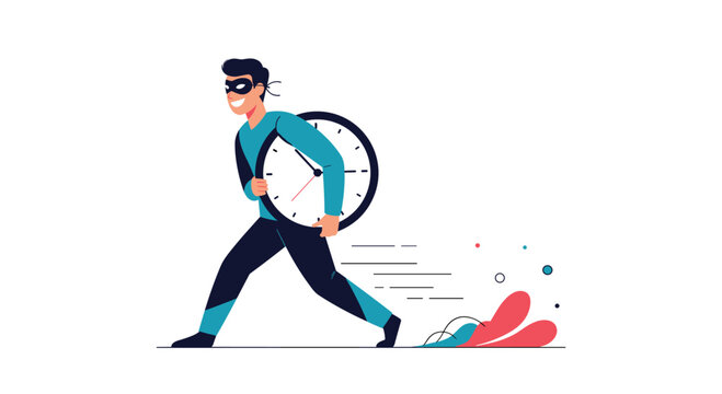 A speedy thief running away with a clock.
