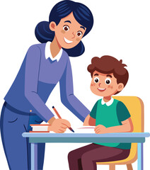 Fototapeta premium Teacher Helping Student with Homework in Classroom – Education Concept Illustration