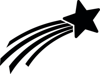 Silhouette of a shooting star streaking across a white background