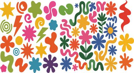 Vibrant abstract illustration with colorful flat graphic shapes isolated on transparent background