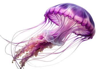 Captivating Close-up of a Purple and White Jellyfish Exploring the Beauty of Marine Life and Oceanic Wonders