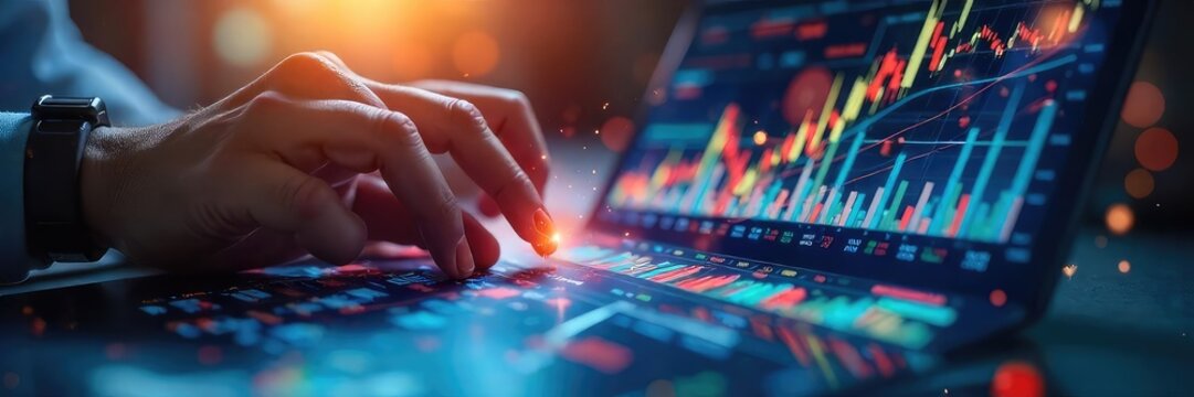 A team of analysts studying charts and graphs, predicting future economic trends and market fluctuations using data analysis , volatility, economic indicators, econometrics