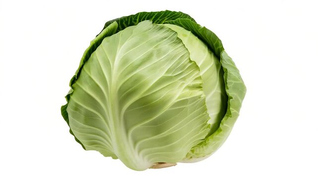 Fresh Green Cabbage Head Isolated on White Background,Fresh green cabbage head with dew drops isolated,healthy vegetable ingredient,video,ai