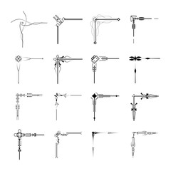 Set Hand Draw Of Corners Different Shapes Flower Decoration Vector Design Doodle Sketch Style For Wedding And Banner