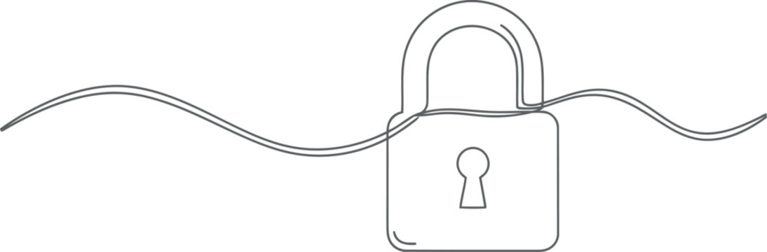Simple line drawing of an open padlock with a wavy line
