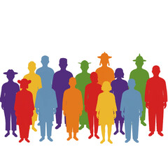 Obraz premium Diverse Group of Colorful People Silhouettes Standing Together.